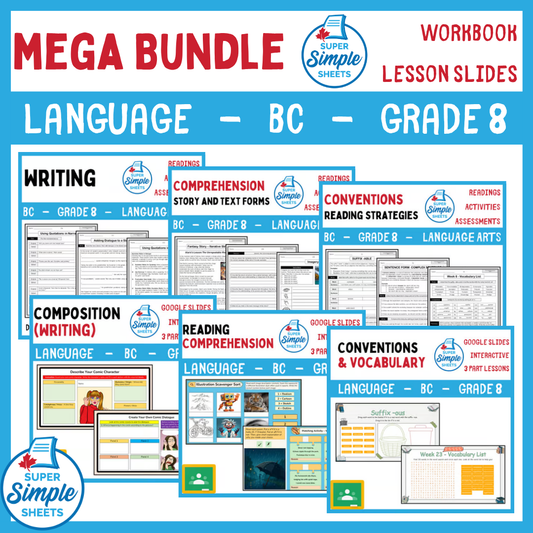 Grade 8 - BC Language - Lessons/Workbook Mega Bundle