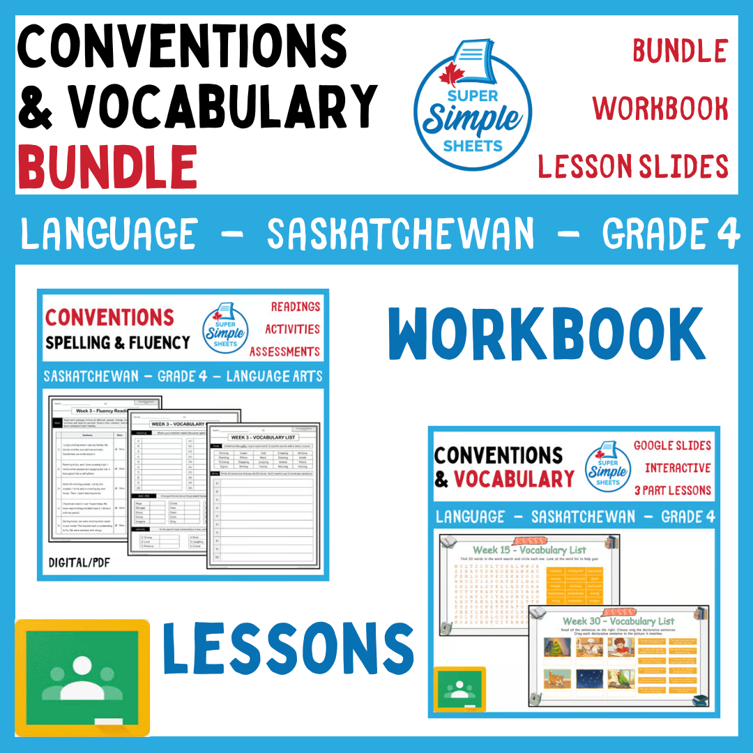 Grade 4 - Conventions & Vocabulary - Saskatchewan Language - Lesson/Work Bundle
