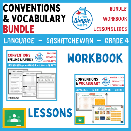 Grade 4 - Conventions & Vocabulary - Saskatchewan Language - Lesson/Work Bundle