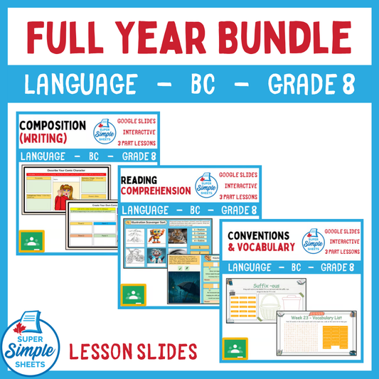 Grade 8 - BC Language - Google Lesson Slides - Full Year Bundle