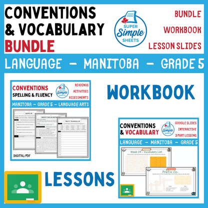 Grade 5 - Conventions & Vocabulary - Manitoba Language - Lesson/Workbook Bundle