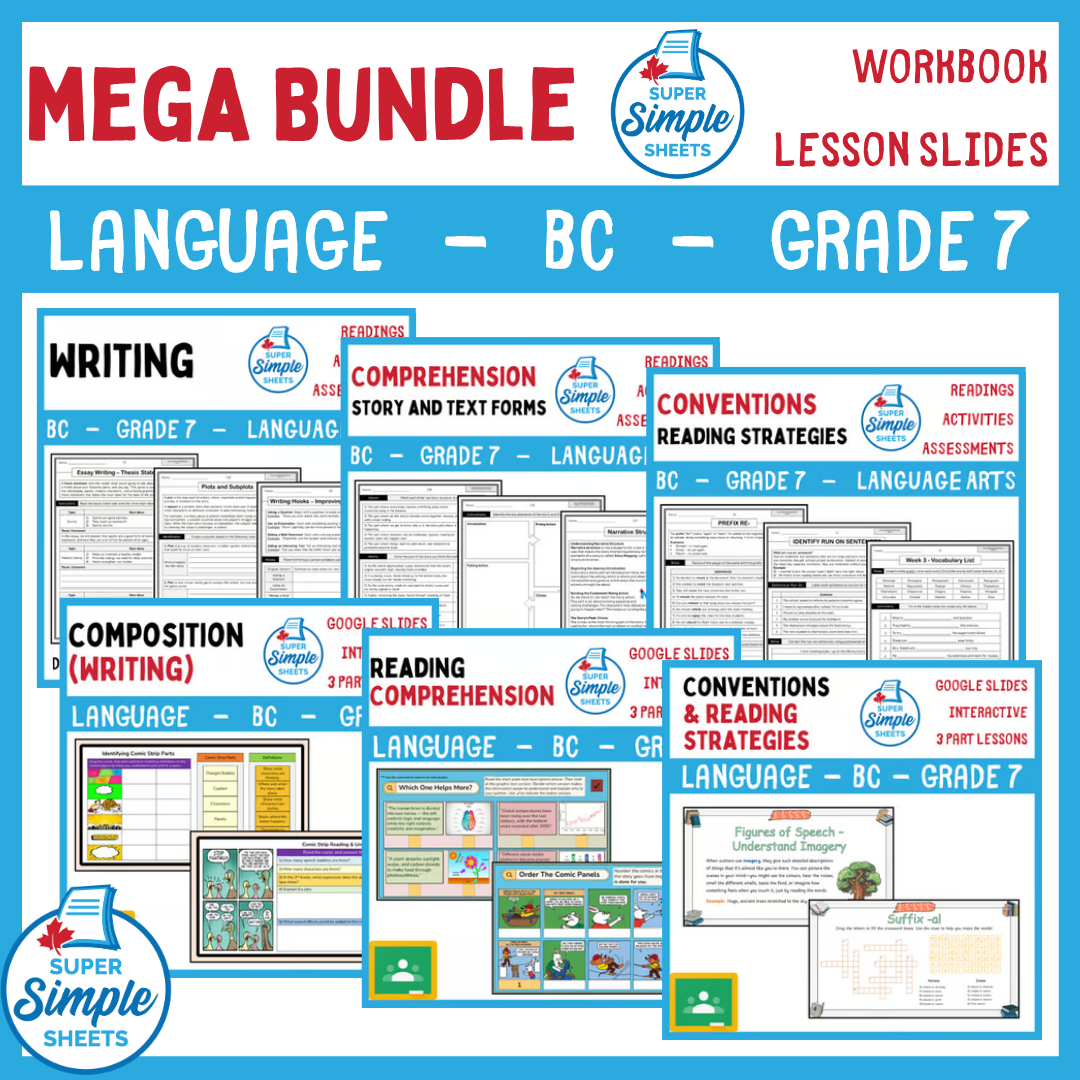 Grade 7 - BC Language - Lessons/Workbook Mega Bundle