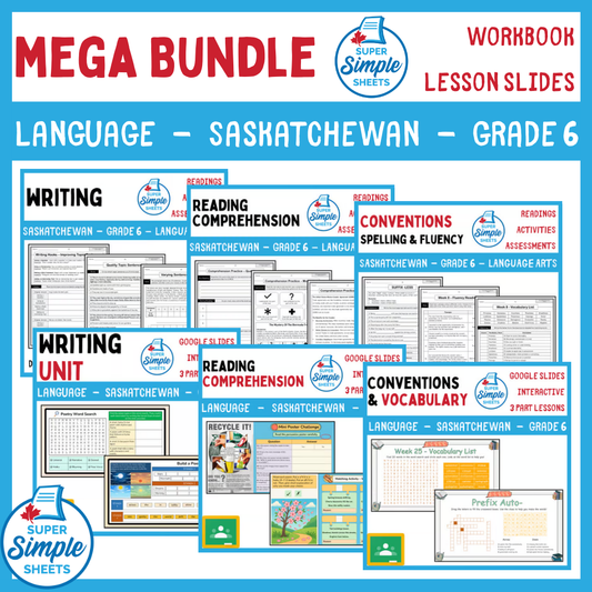 Grade 6 - Saskatchewan Language - Lessons/Workbook Mega Bundle