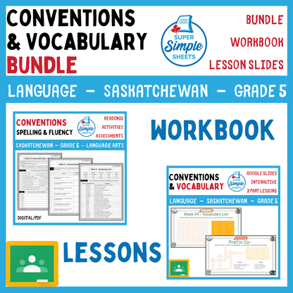 Grade 5 - Conventions & Vocabulary - Saskatchewan Language - Lesson/Work Bundle
