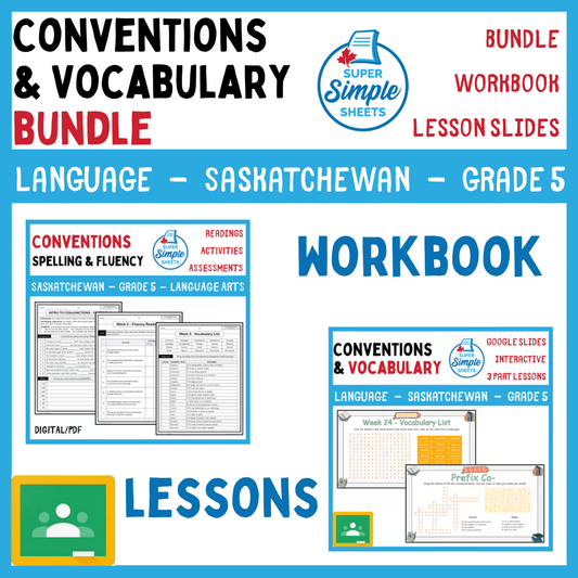 Grade 5 - Conventions & Vocabulary - Saskatchewan Language - Lesson/Work Bundle