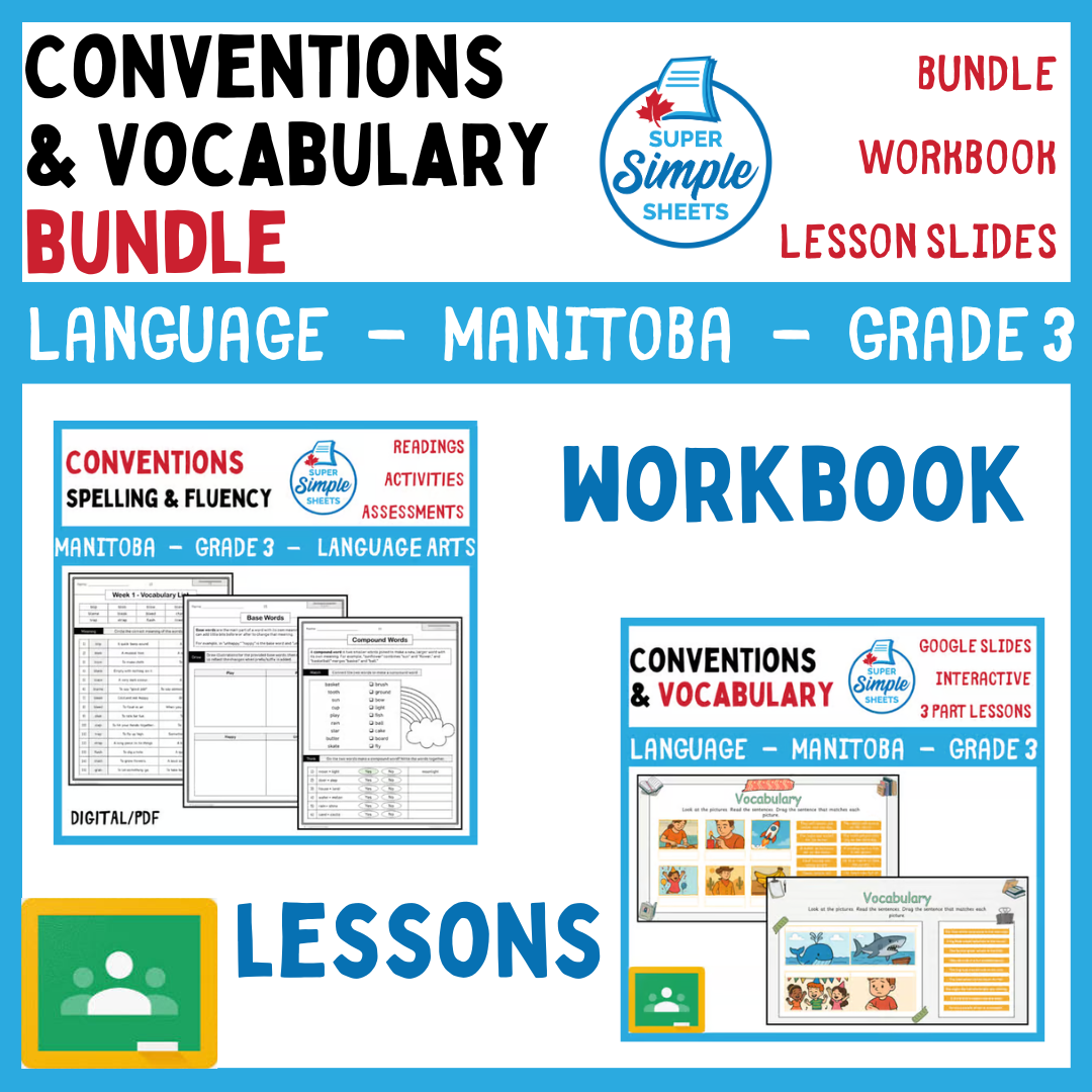 Grade 3 - Conventions & Vocabulary - Manitoba Language - Lesson/Workbook Bundle