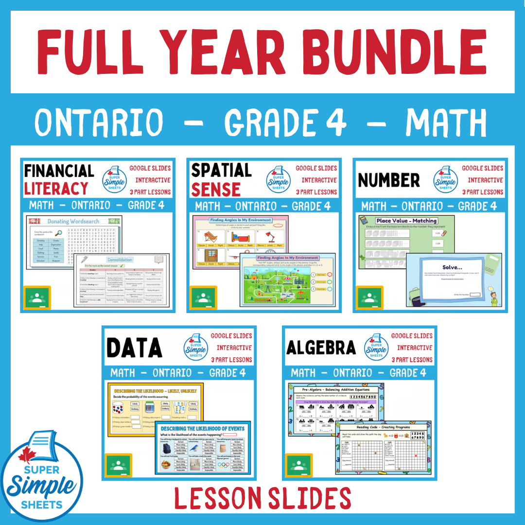 Grade 4 - Ontario Math - Google Lesson Slides - Full Year Bundle