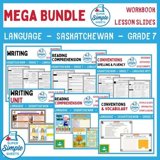 Grade 7 - Saskatchewan Language - Lessons/Workbook Mega Bundle