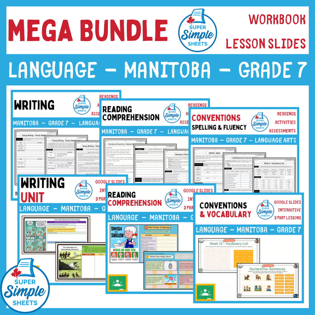 Grade 7 - Manitoba Language - Lessons/Workbook Mega Bundle