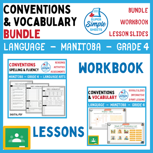 Grade 4 - Conventions & Vocabulary - Manitoba Language - Lesson/Workbook Bundle