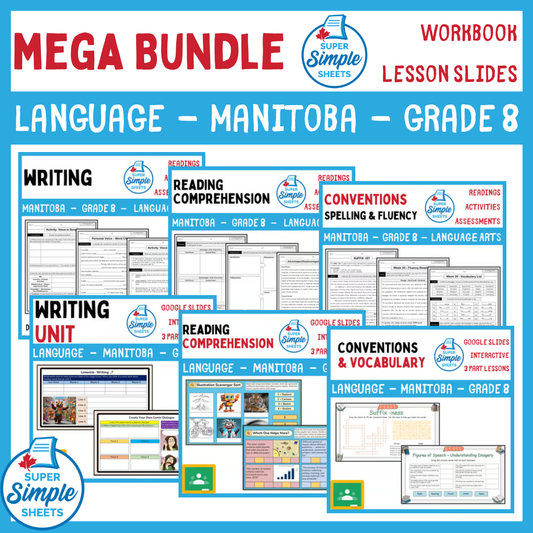 Grade 8 - Manitoba Language - Lessons/Workbook Mega Bundle