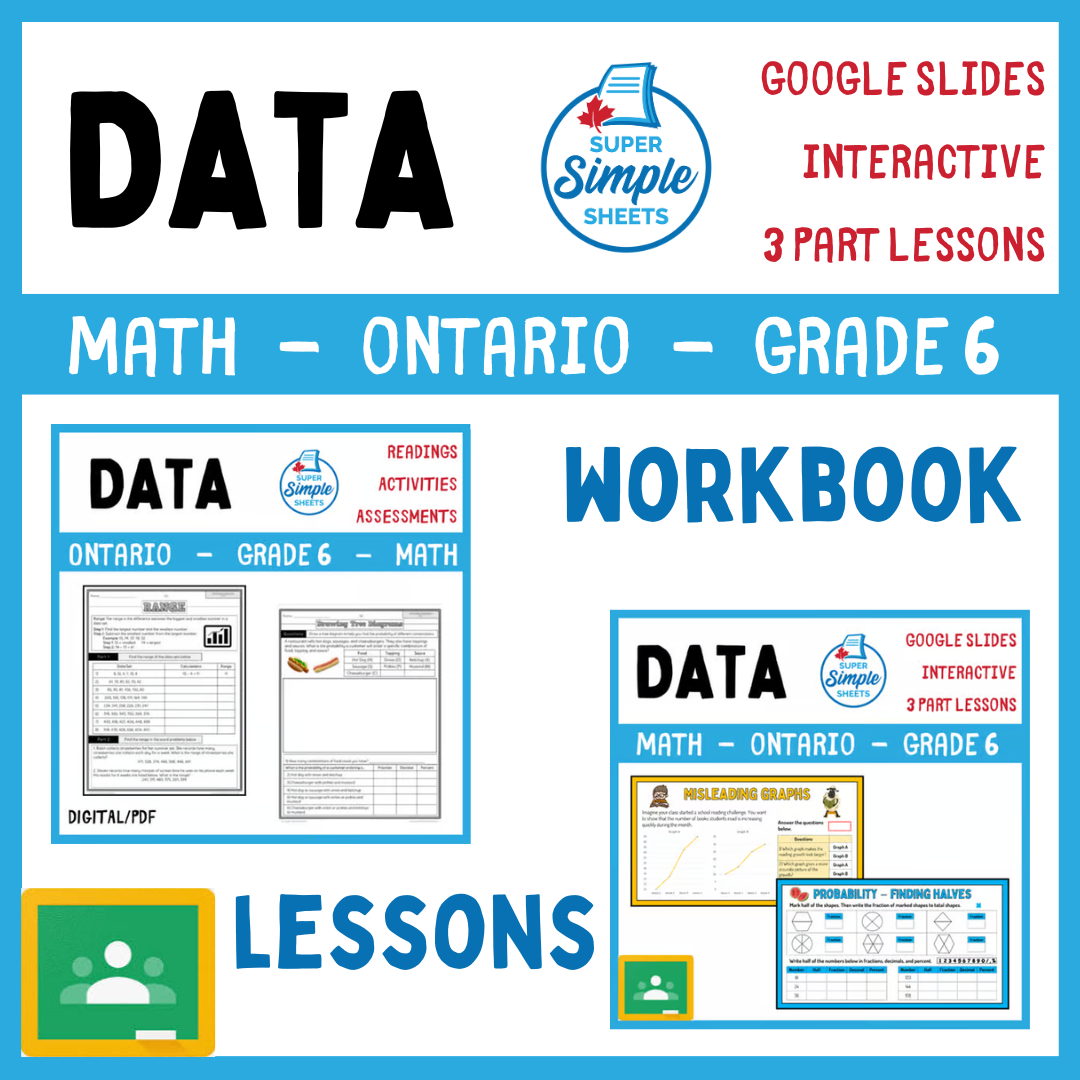 Grade 6 - Data Literacy and Probability - Ontario Math - Lesson/Workbook Bundle