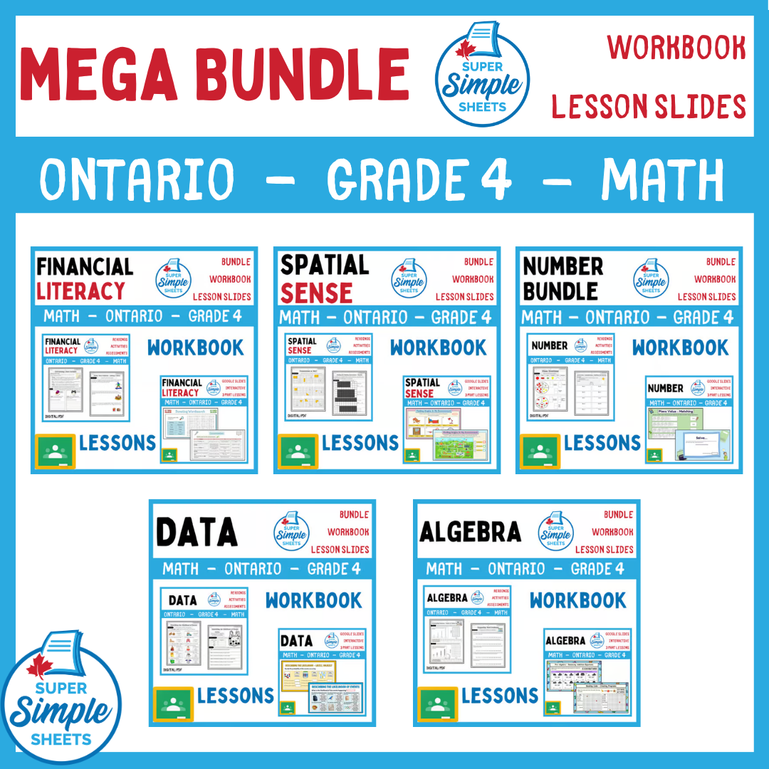 Grade 4 - Ontario Math - Lessons/Workbook Mega Bundle