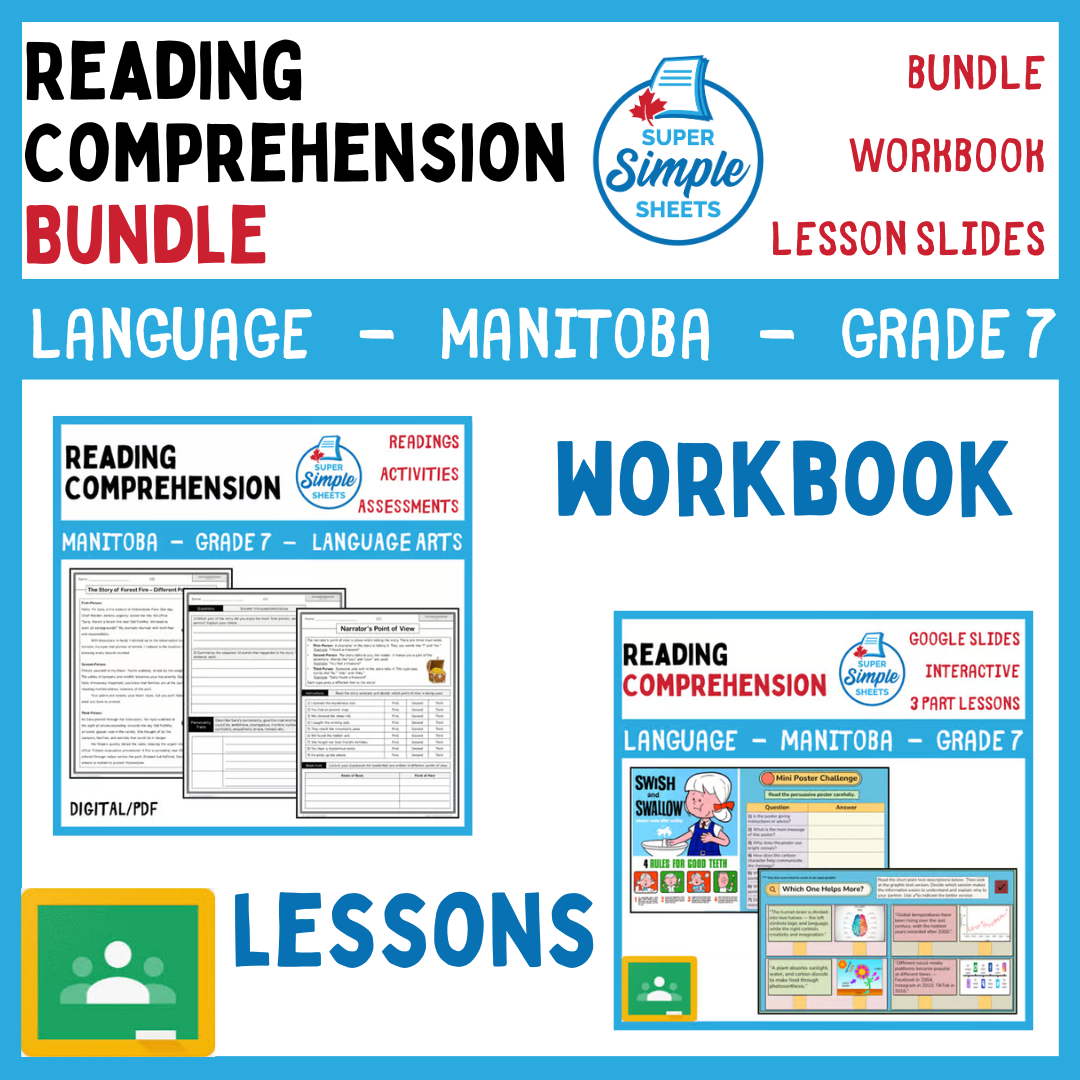 Grade 7 - Reading Comprehension - Manitoba Language - Lesson/Workbook Bundle