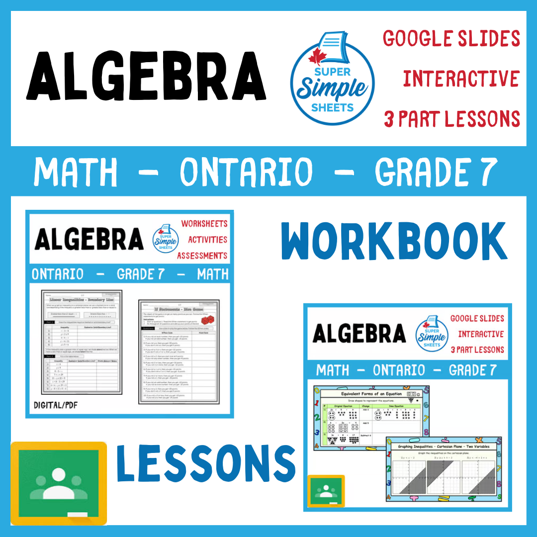 Grade 7 - Algebra - Patterns, Equations - Ontario Math - Lesson/Workbook Bundle