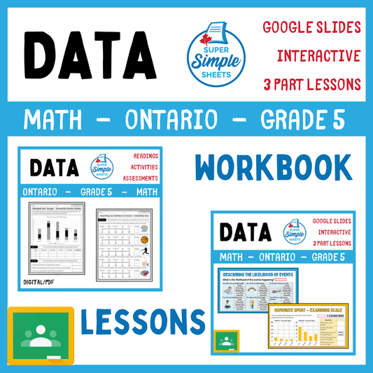 Grade 5 - Data Literacy and Probability - Ontario Math - Lesson/Workbook Bundle