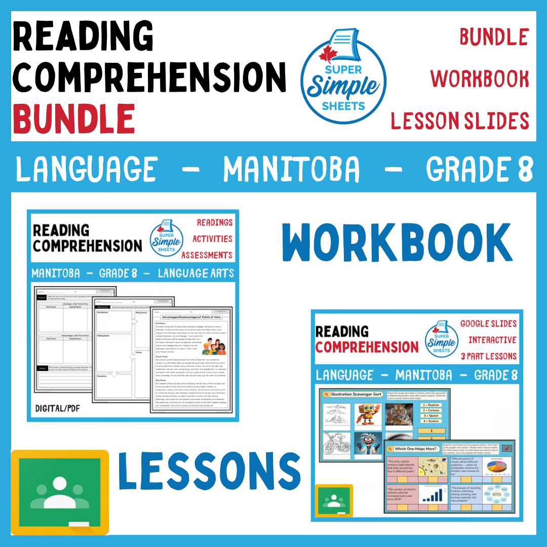 Grade 8 - Reading Comprehension - Manitoba Language - Lesson/Workbook Bundle
