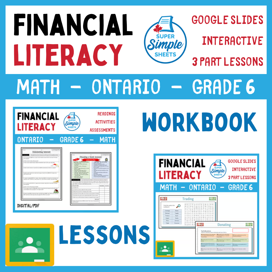 Grade 6 - Financial Literacy Unit - Ontario Math - Lesson/Workbook Bundle