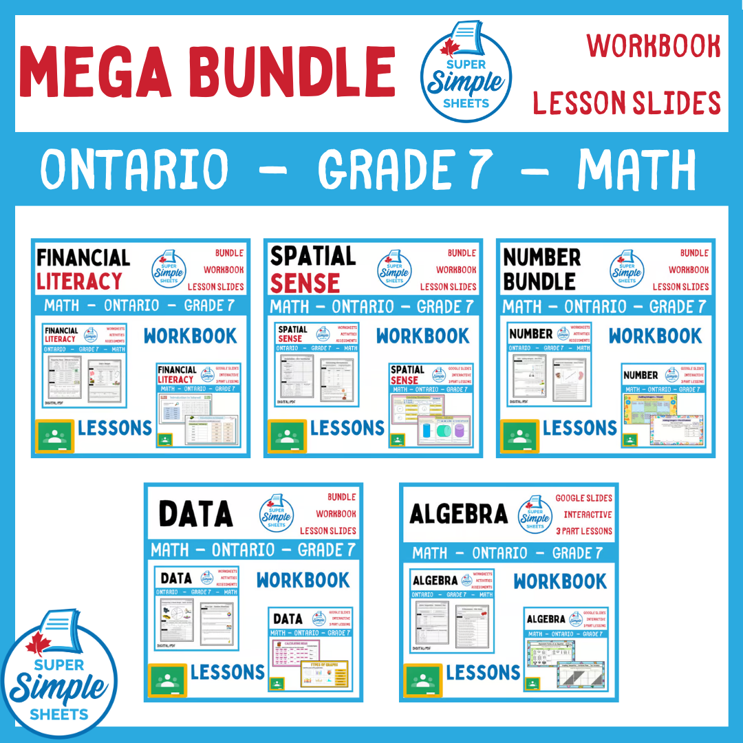 Grade 7 - Ontario Math - Lessons/Workbook Mega Bundle