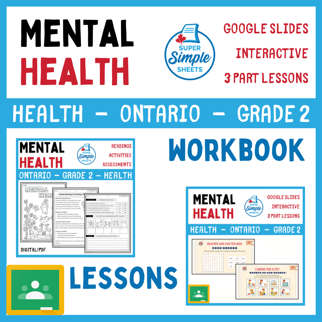 Grade 2 - Mental Health - Ontario Health - Lessons/Workbook Bundle