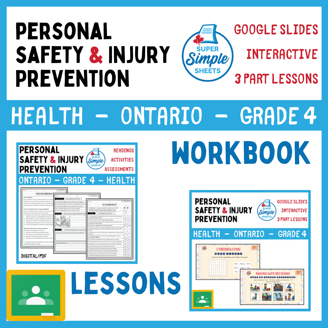 Grade 4 - Personal Safety and Injury Prevention Unit - Ontario Health - Bundle