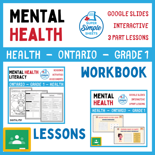 Grade 1 - Mental Health - Ontario Health - Lessons/Workbook Bundle