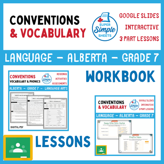 Grade 7 - Conventions & Vocabulary - Alberta Language - Lesson/Workbook Bundle