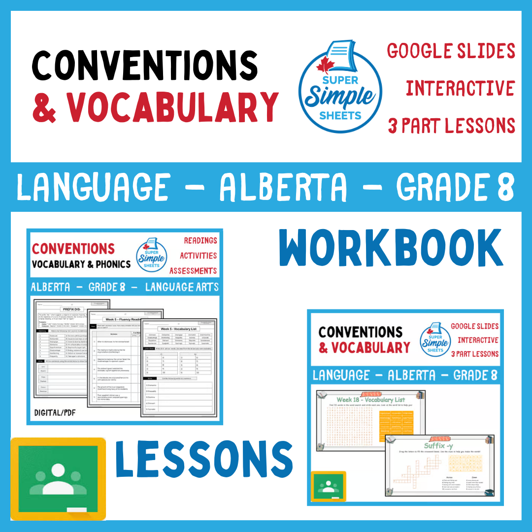 Grade 8 - Conventions & Vocabulary - Alberta Language - Lesson/Workbook Bundle