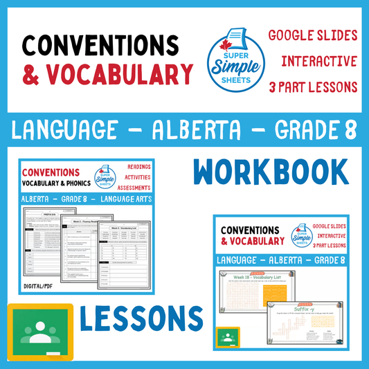 Grade 8 - Conventions & Vocabulary - Alberta Language - Lesson/Workbook Bundle