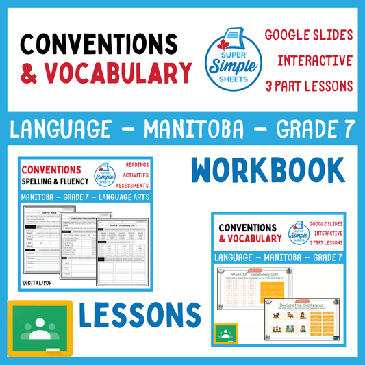 Grade 7 - Conventions & Vocabulary - Manitoba Language - Lesson/Workbook Bundle