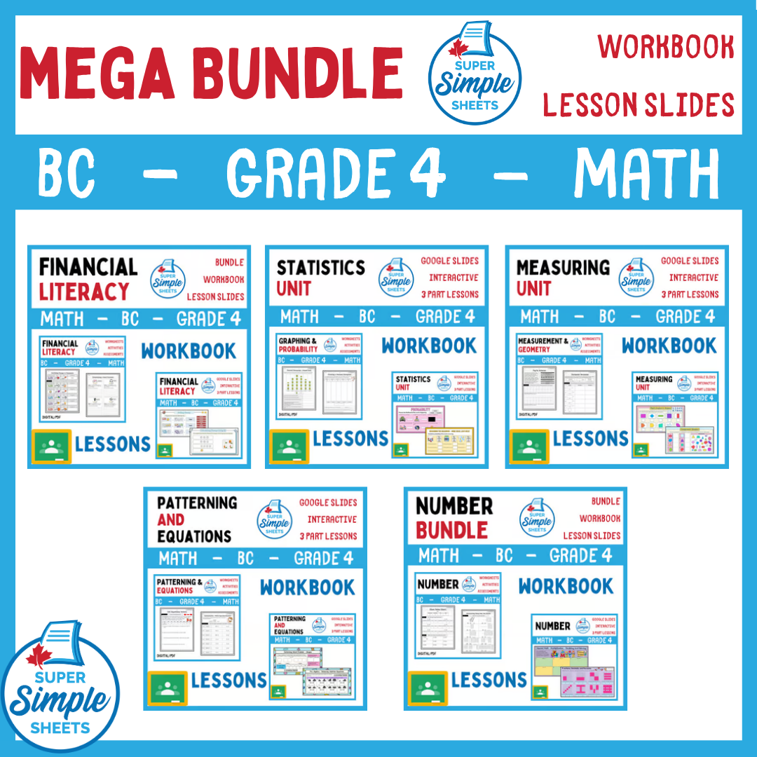 Grade 4 - BC Math - Lessons/Workbook Mega Bundle