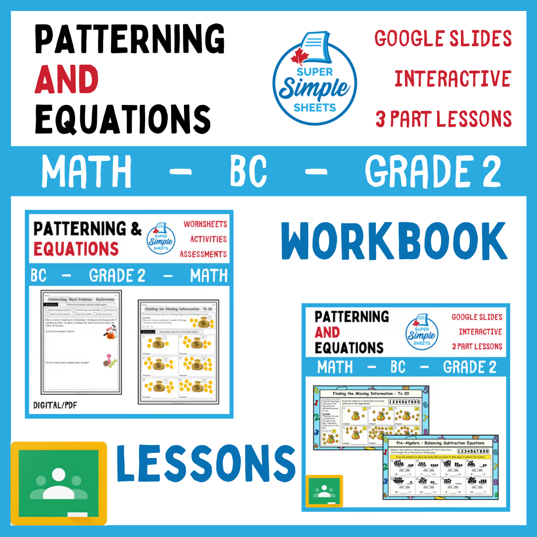 Grade 2 - Patterning and Equations Unit - BC Math - Lesson/Workbook Bundle