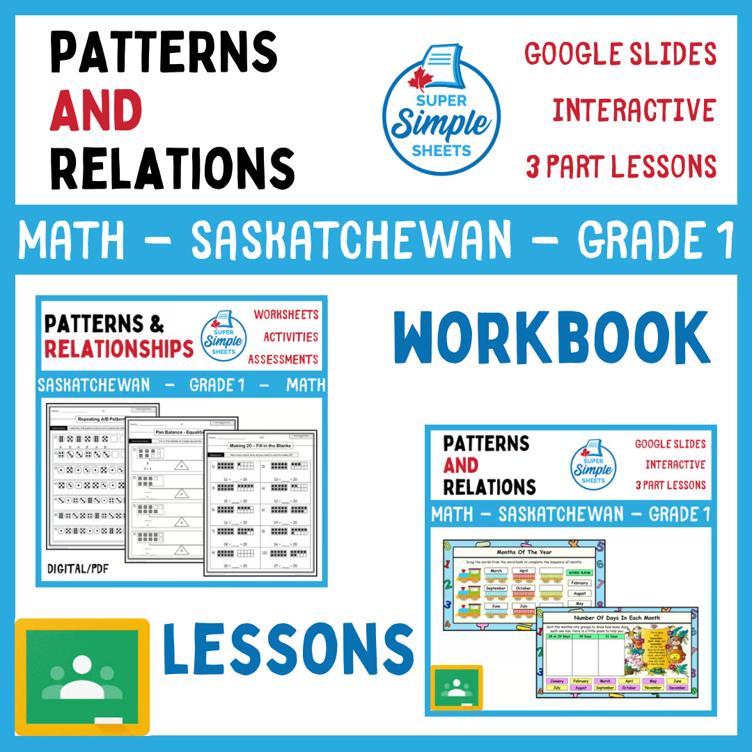 Grade 1 - Patterns and Relations - Saskatchewan Math - Lesson/Workbook Bundle
