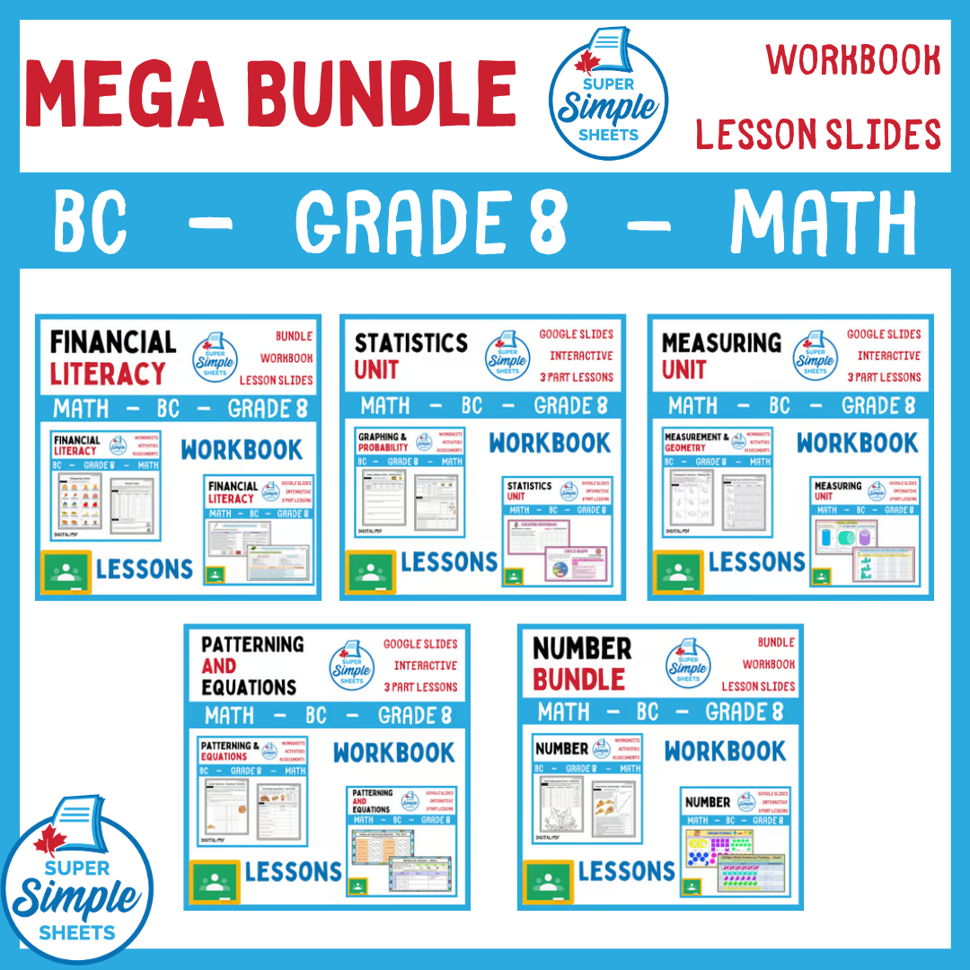 Grade 8 - BC Math - Lessons/Workbook Mega Bundle