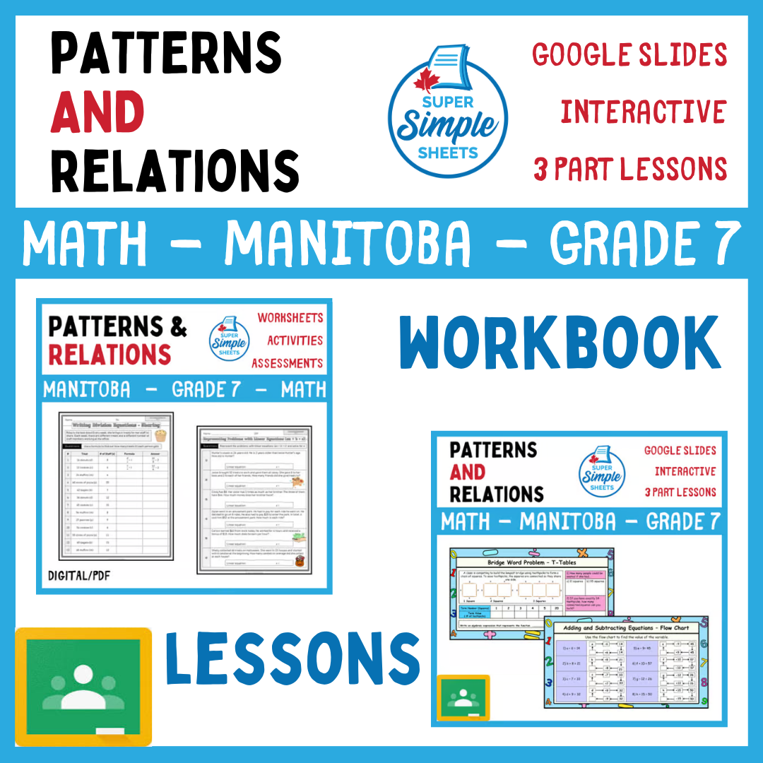 Grade 7 - Patterns and Relations - Manitoba Math - Lesson/Workbook Bundle