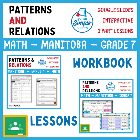 Grade 7 - Patterns and Relations - Manitoba Math - Lesson/Workbook Bundle