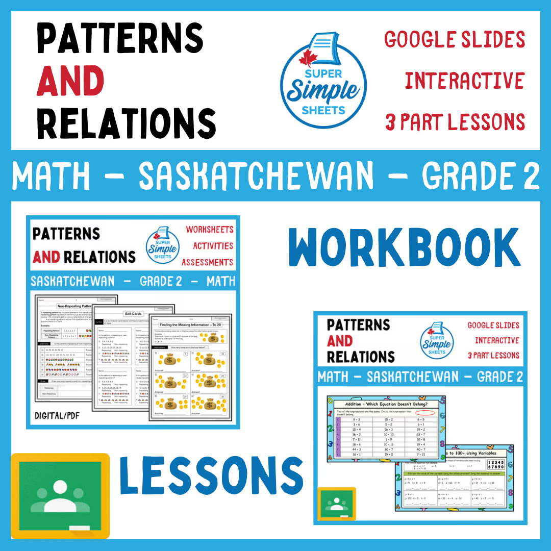 Grade 2 - Patterns and Relations - Saskatchewan Math - Lesson/Workbook Bundle