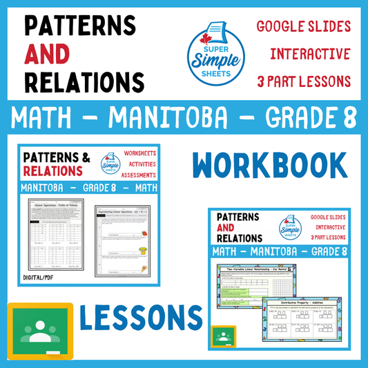 Grade 8 - Patterns and Relations - Manitoba Math - Lesson/Workbook Bundle