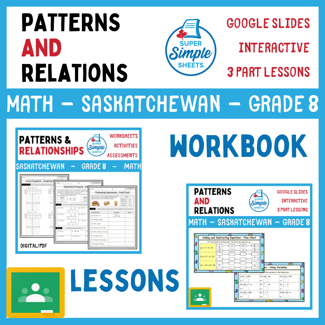 Grade 8 - Patterns and Relations - Saskatchewan Math - Lesson/Workbook Bundle