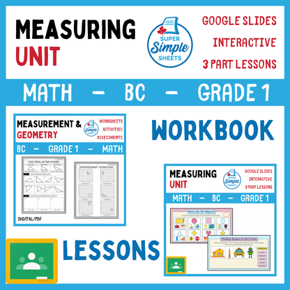 Grade 1 - Measuring Unit - BC Math - Lesson/Workbook Bundle