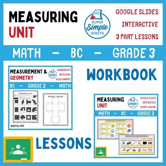 Grade 3 - Measuring Unit - BC Math - Lesson/Workbook Bundle