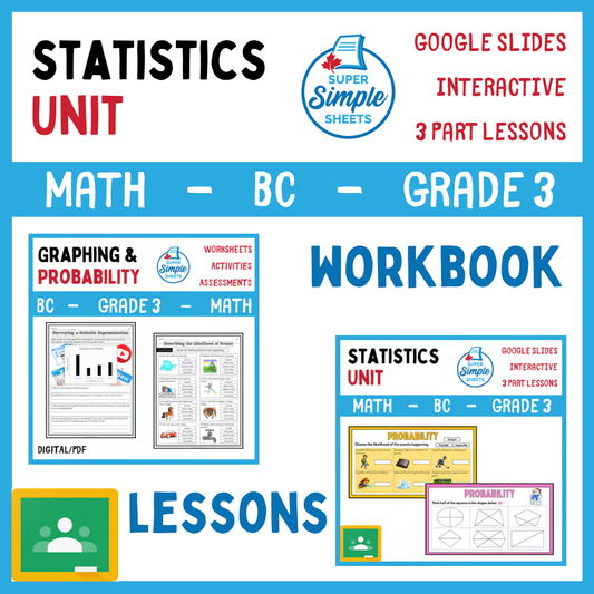 Grade 3 - Statistics Unit - BC Math - Lesson/Workbook Bundle