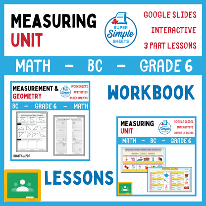 Grade 6 - Measuring Unit - BC Math - Lesson/Workbook Bundle