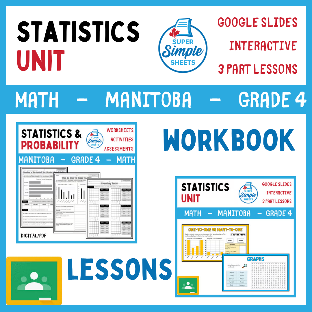 Grade 4 - Statistics Unit - Manitoba Math - Lesson/Workbook Bundle