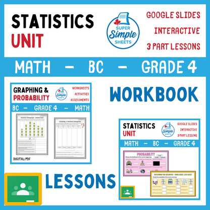 Grade 4 - Statistics Unit - BC Math - Lesson/Workbook Bundle