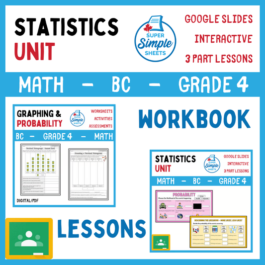 Grade 4 - Statistics Unit - BC Math - Lesson/Workbook Bundle