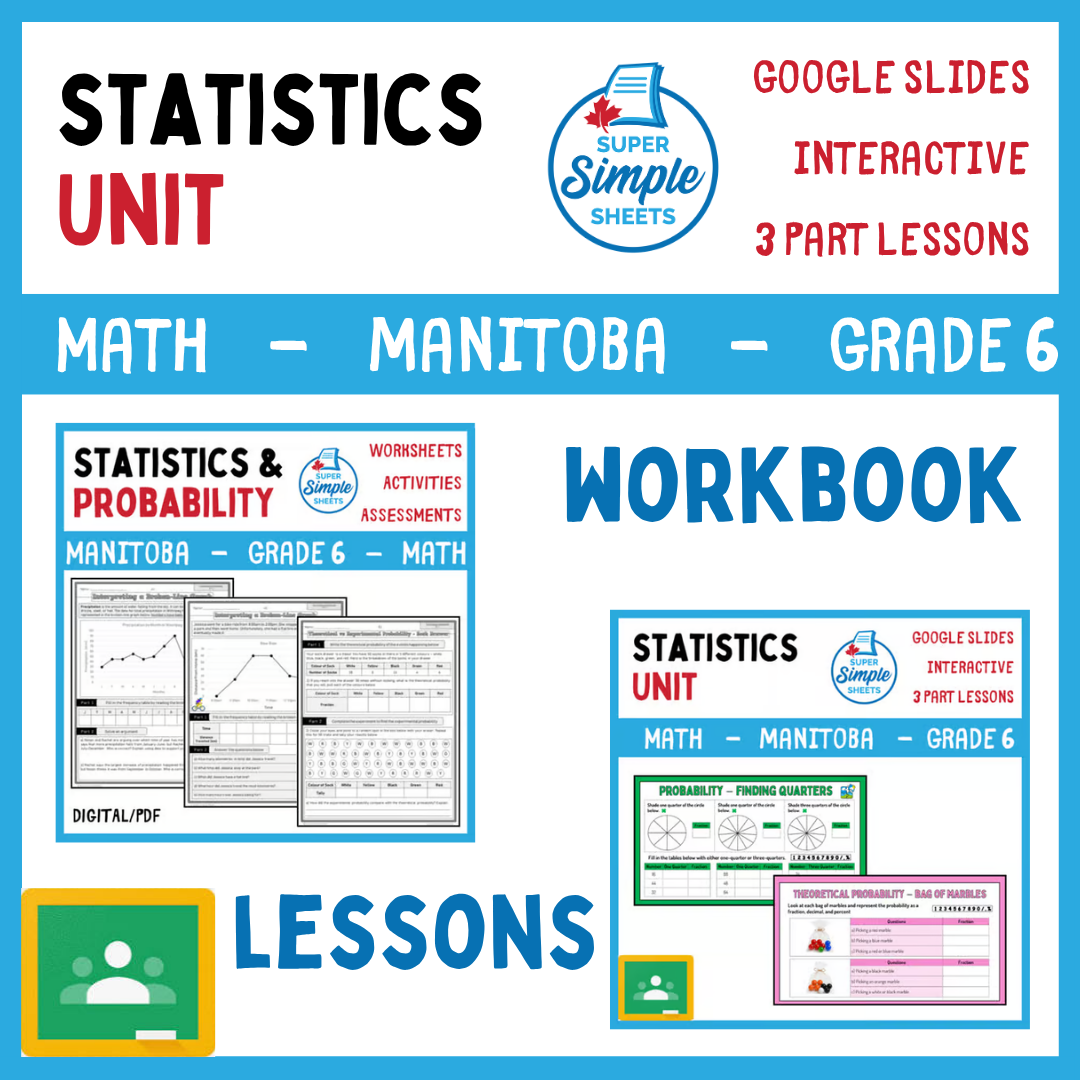 Grade 6 - Statistics Unit - Manitoba Math - Lesson/Workbook Bundle