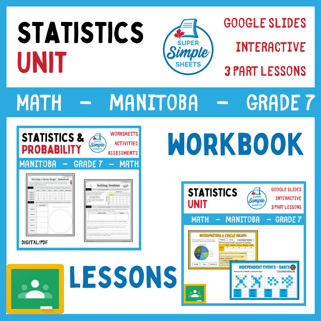 Grade 7 - Statistics Unit - Manitoba Math - Lesson/Workbook Bundle
