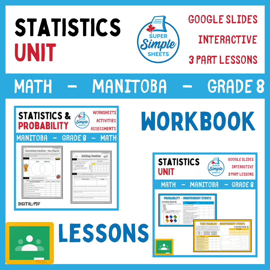 Grade 8 - Statistics Unit - Manitoba Math - Lesson/Workbook Bundle