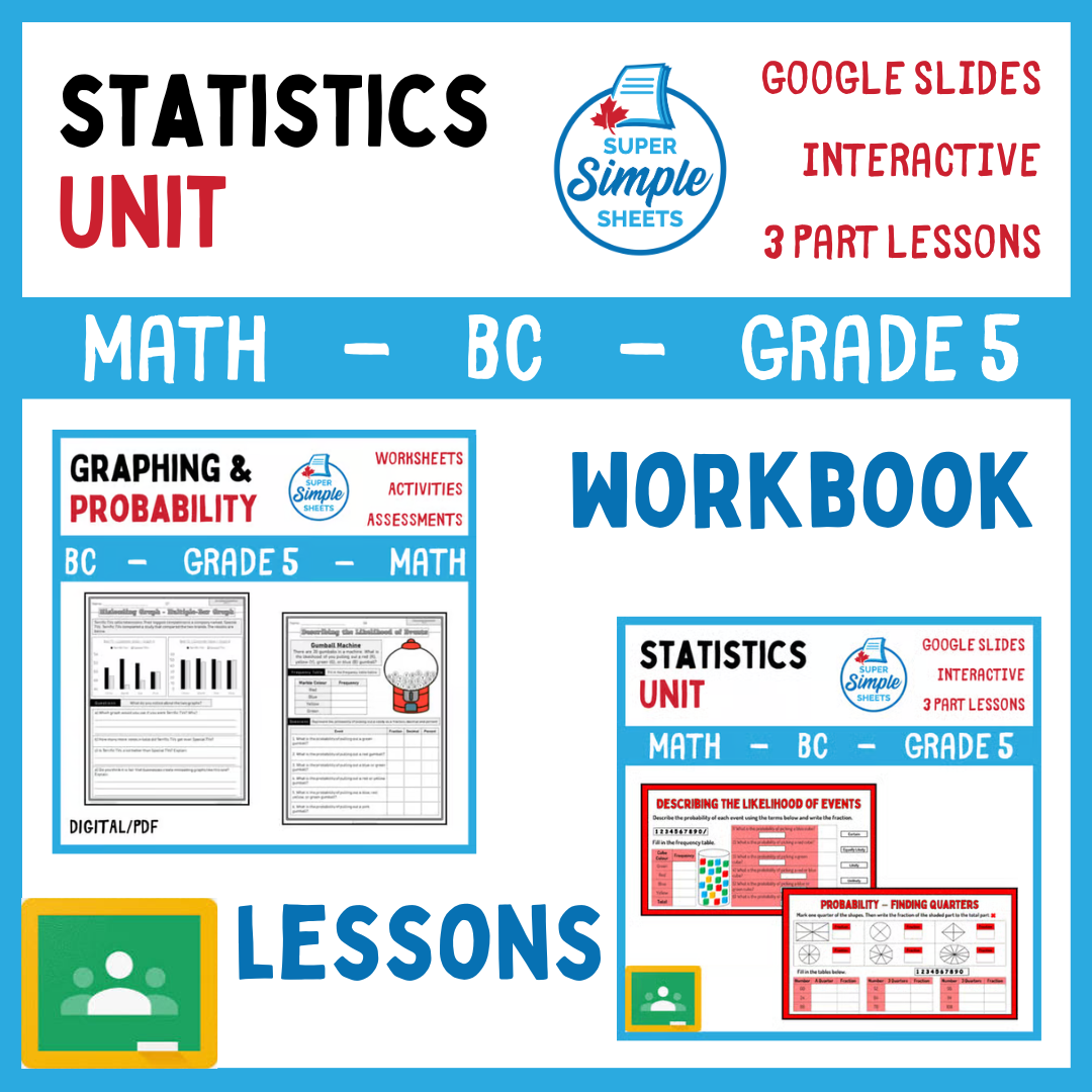 Grade 5 - Statistics Unit - BC Math - Lesson/Workbook Bundle